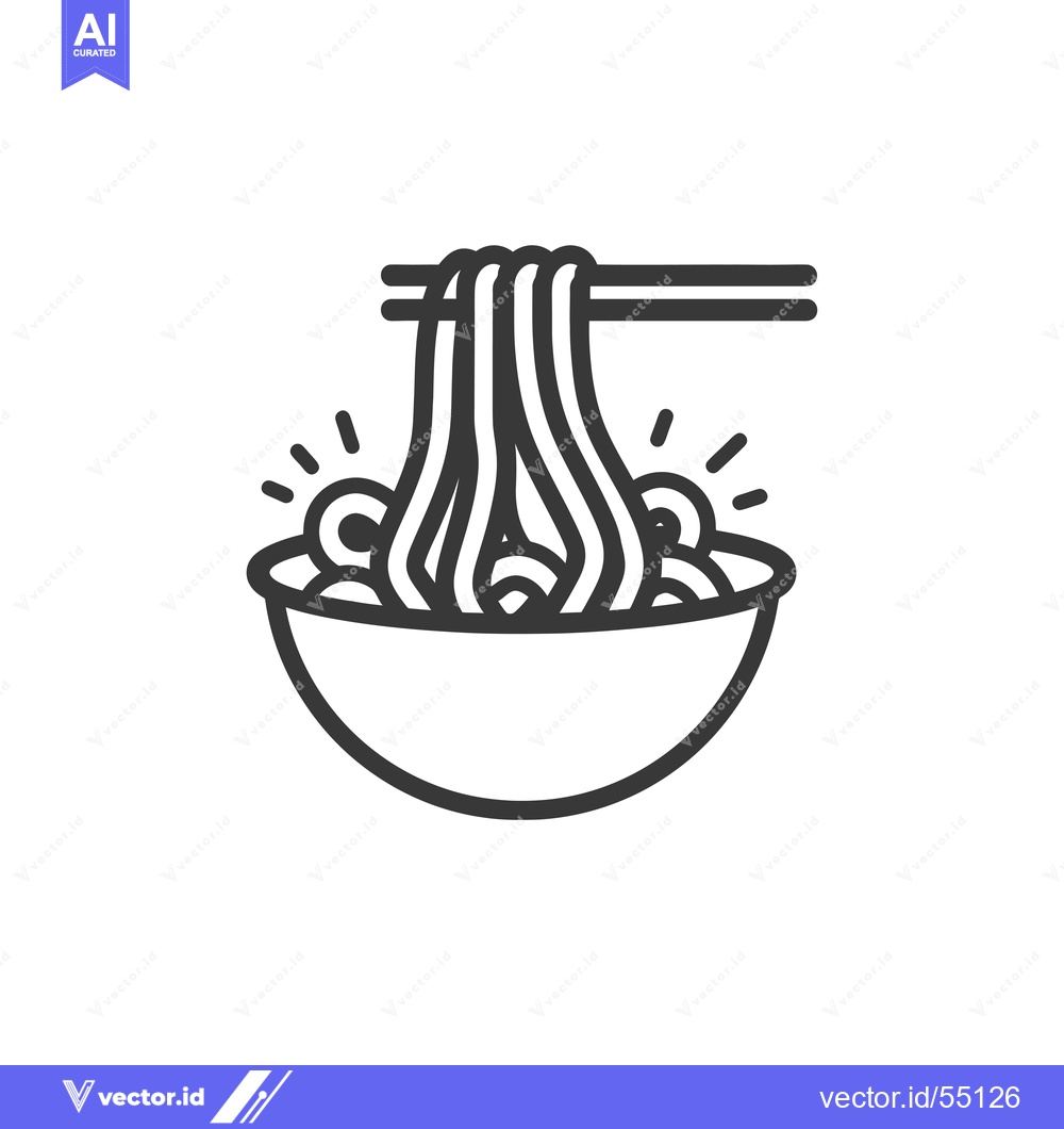 Premium Vector dari Line Art Illustration of Ramen Noodles in a Bowl with Chopsticks