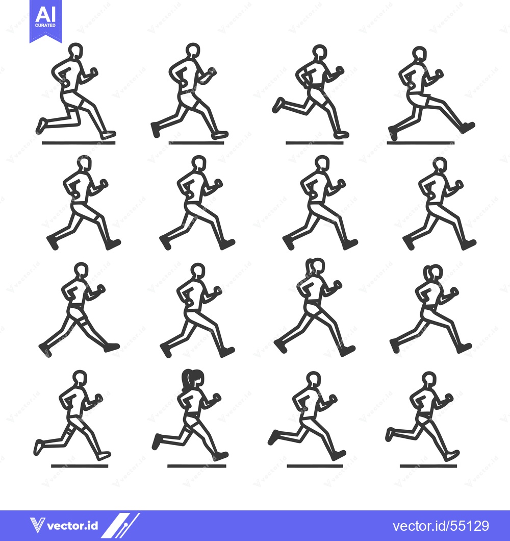 Premium Vector of Line Art Illustration of Running Figures in Various Poses