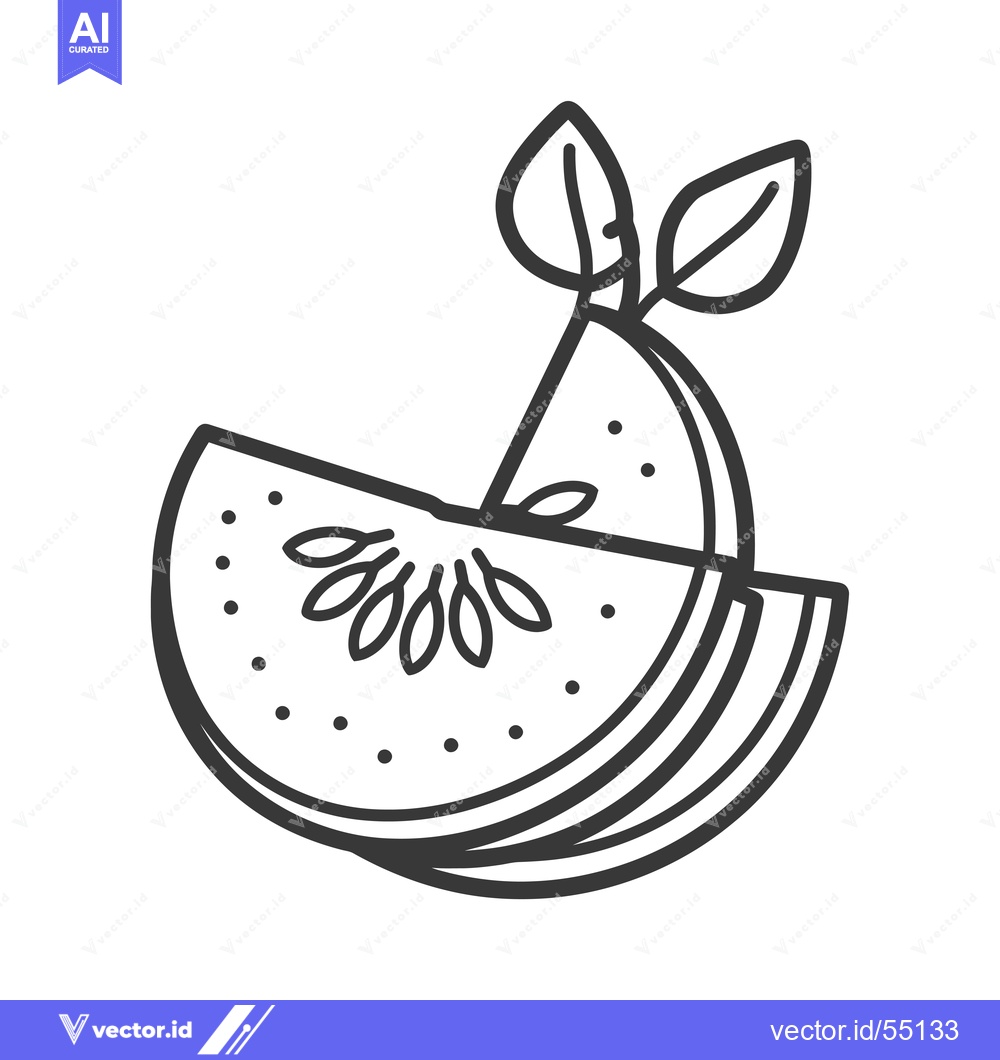 Premium Vector dari Line Art Illustration of Sliced Watermelon with Leaves