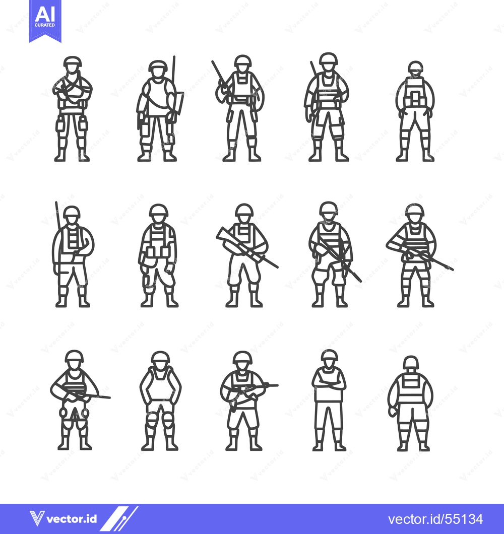 Premium Vector dari Line Art Illustration of Soldiers in Various Poses and Gear