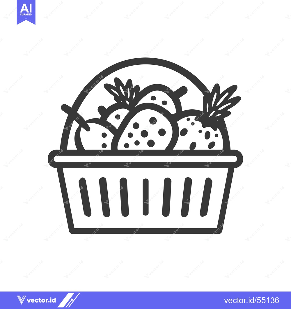 Premium Vector of Line art illustration of strawberries in a basket
