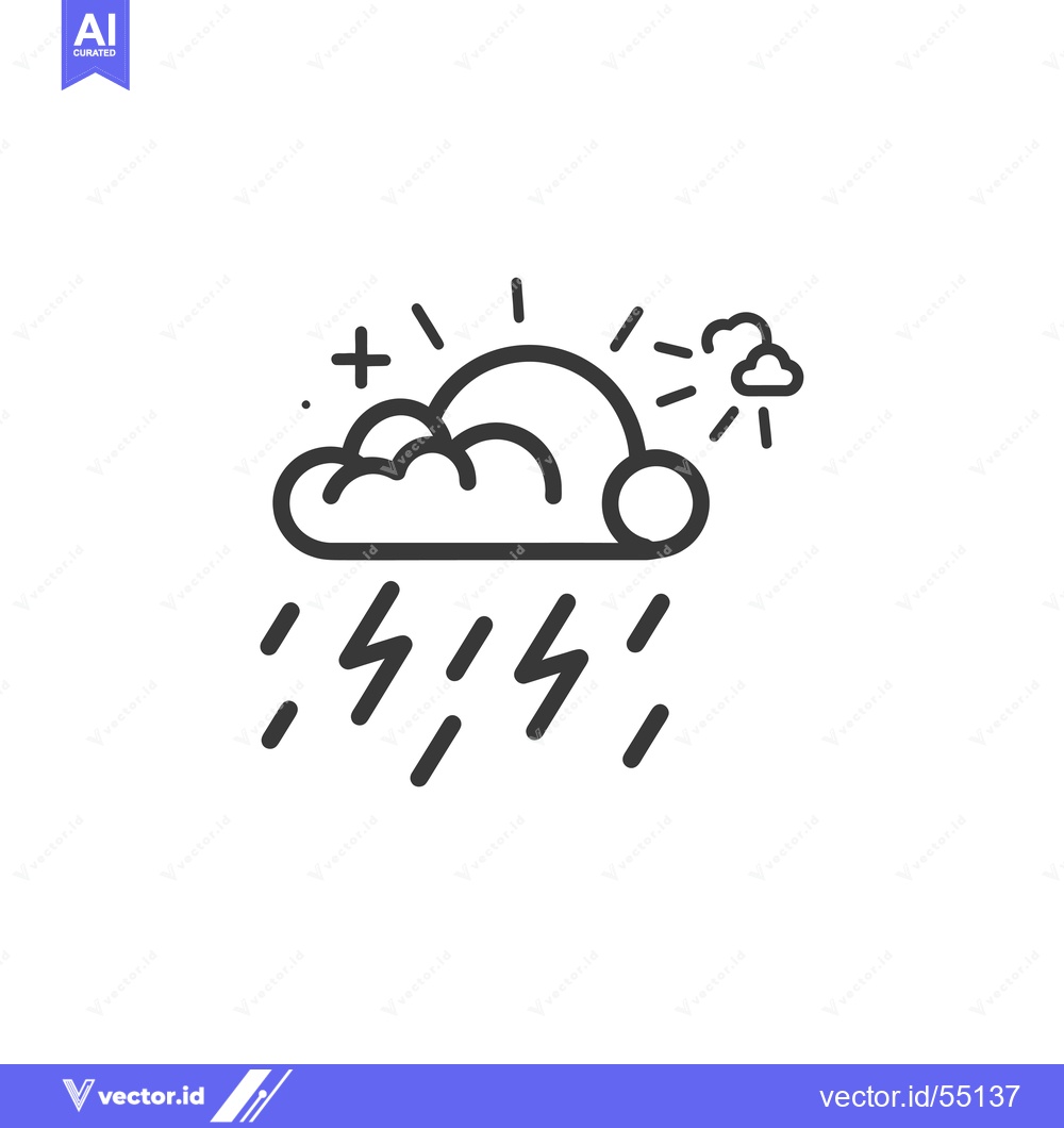 Premium Vector of Line Art Illustration of Sun, Clouds, Lightning, and Rain