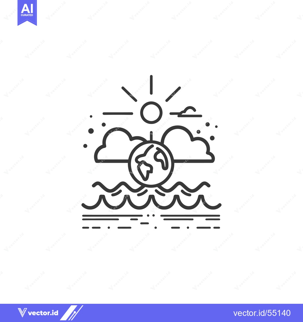 Premium Vector dari Line art illustration of the earth with sun and clouds