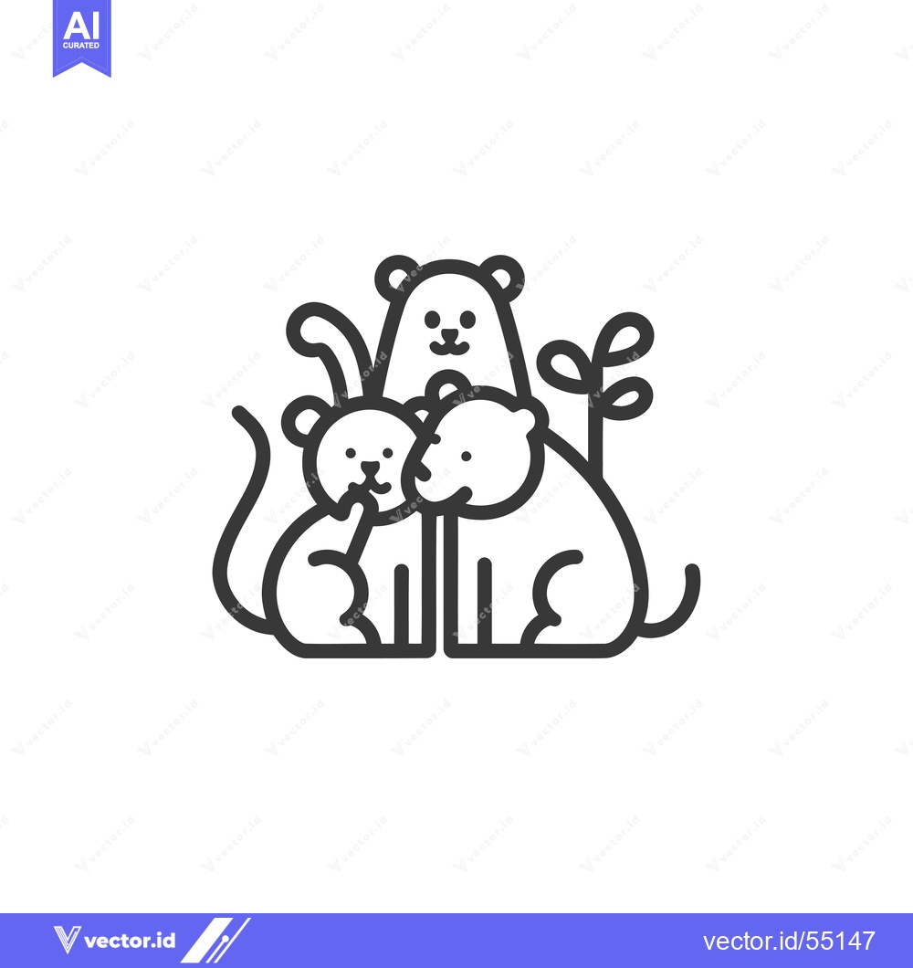 Premium Vector dari Line Art Illustration of Three Animals Sitting Together