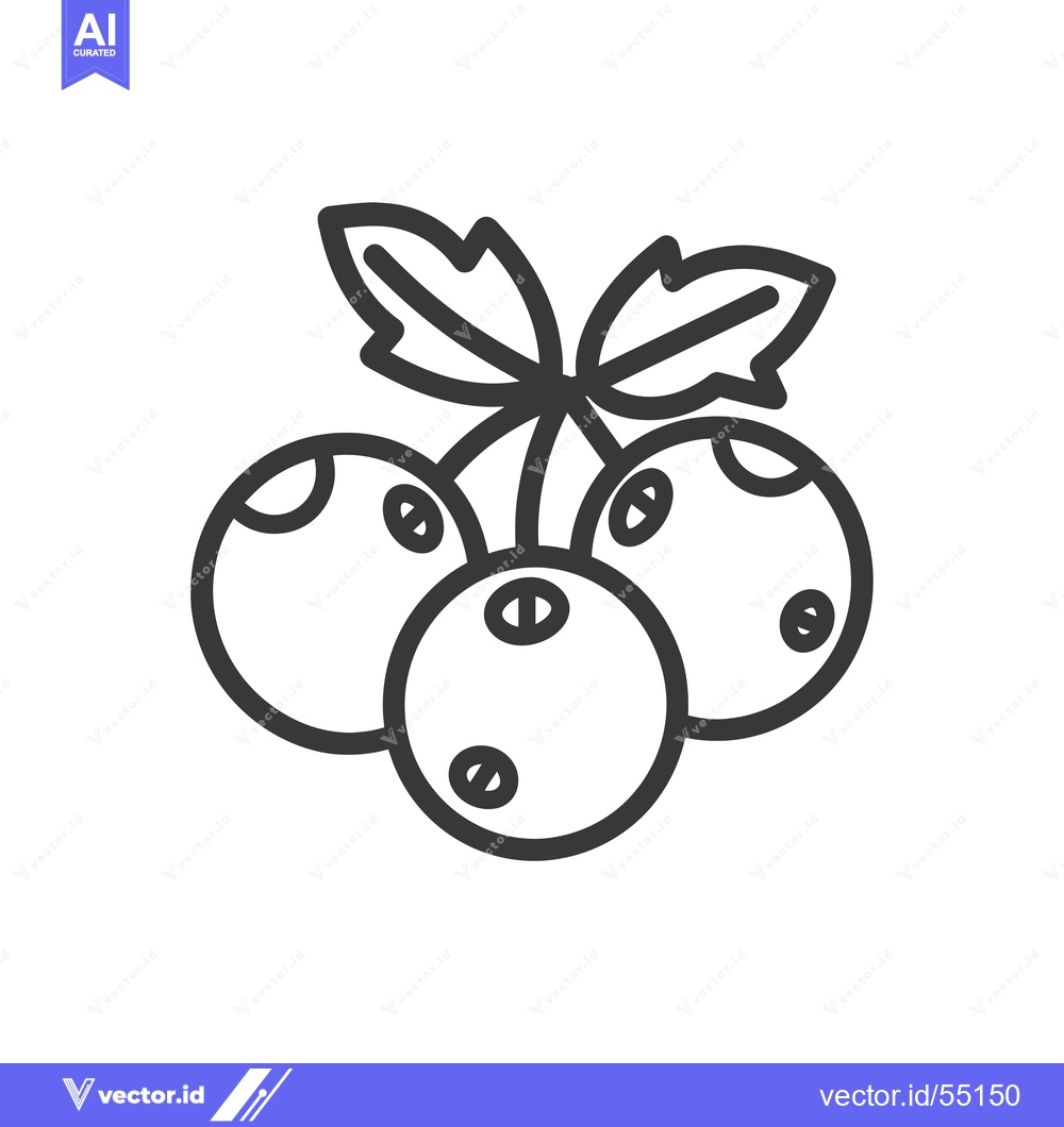 Premium Vector of Line art illustration of three blueberries with a stem and leaves