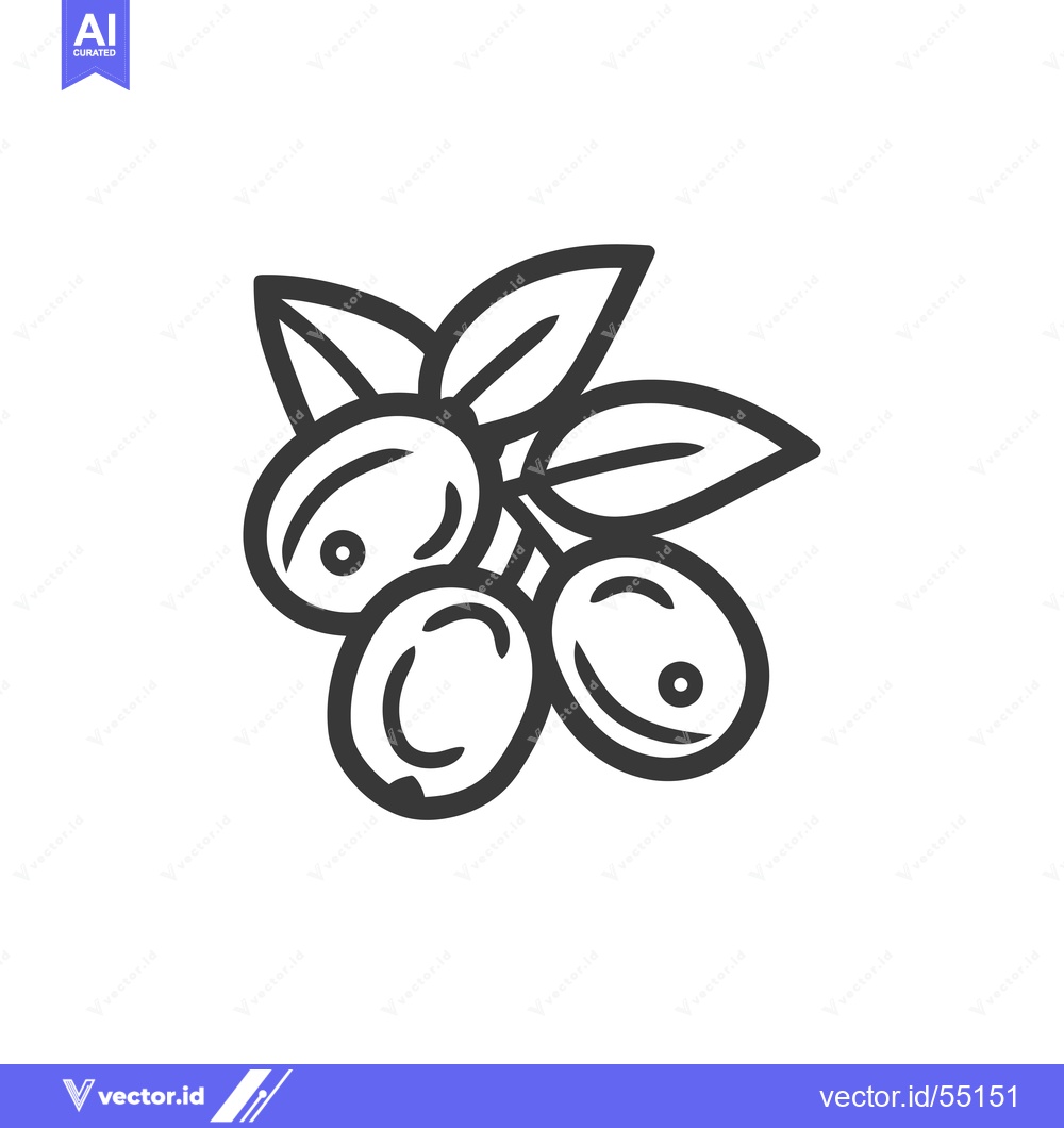 Premium Vector dari Line Art Illustration of Three Blueberries with Leaves