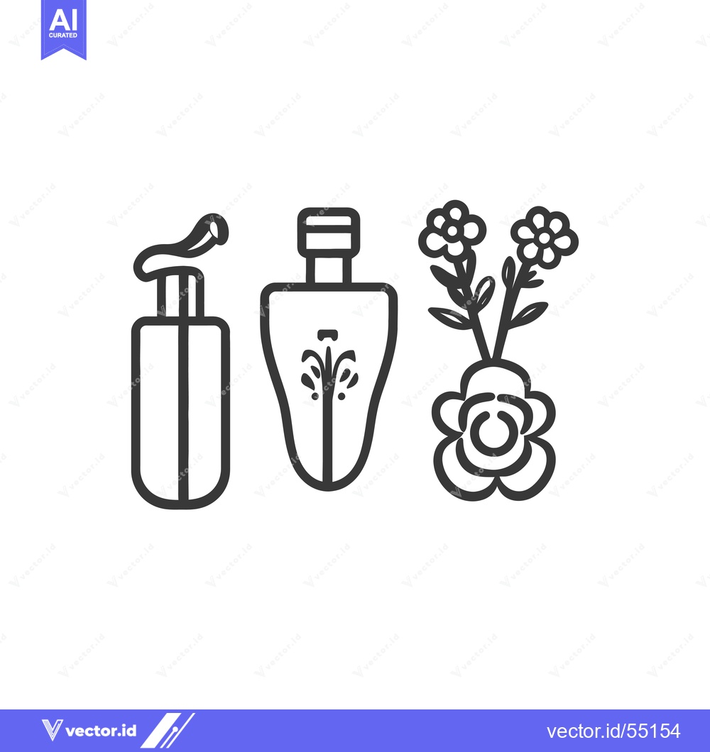 Premium Vector dari Line Art Illustration of Three Bottles of Perfume with Floral Motifs