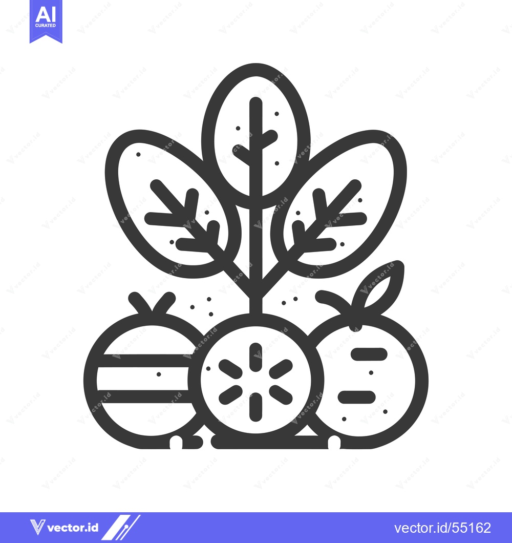 Premium Vector of Line Art Illustration of Three Fruits with Leaves