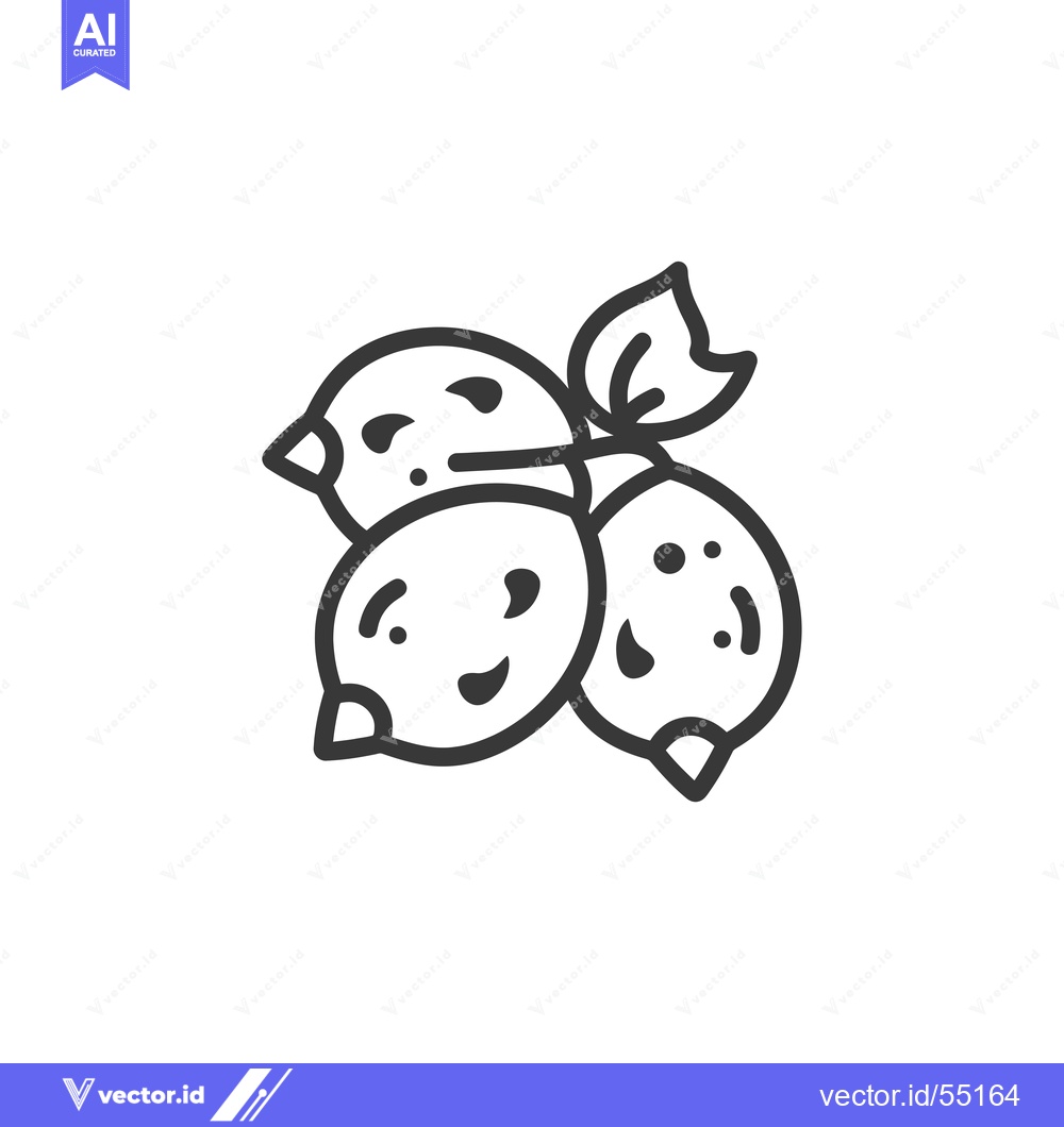 Premium Vector of Line art illustration of three lemons with a leaf