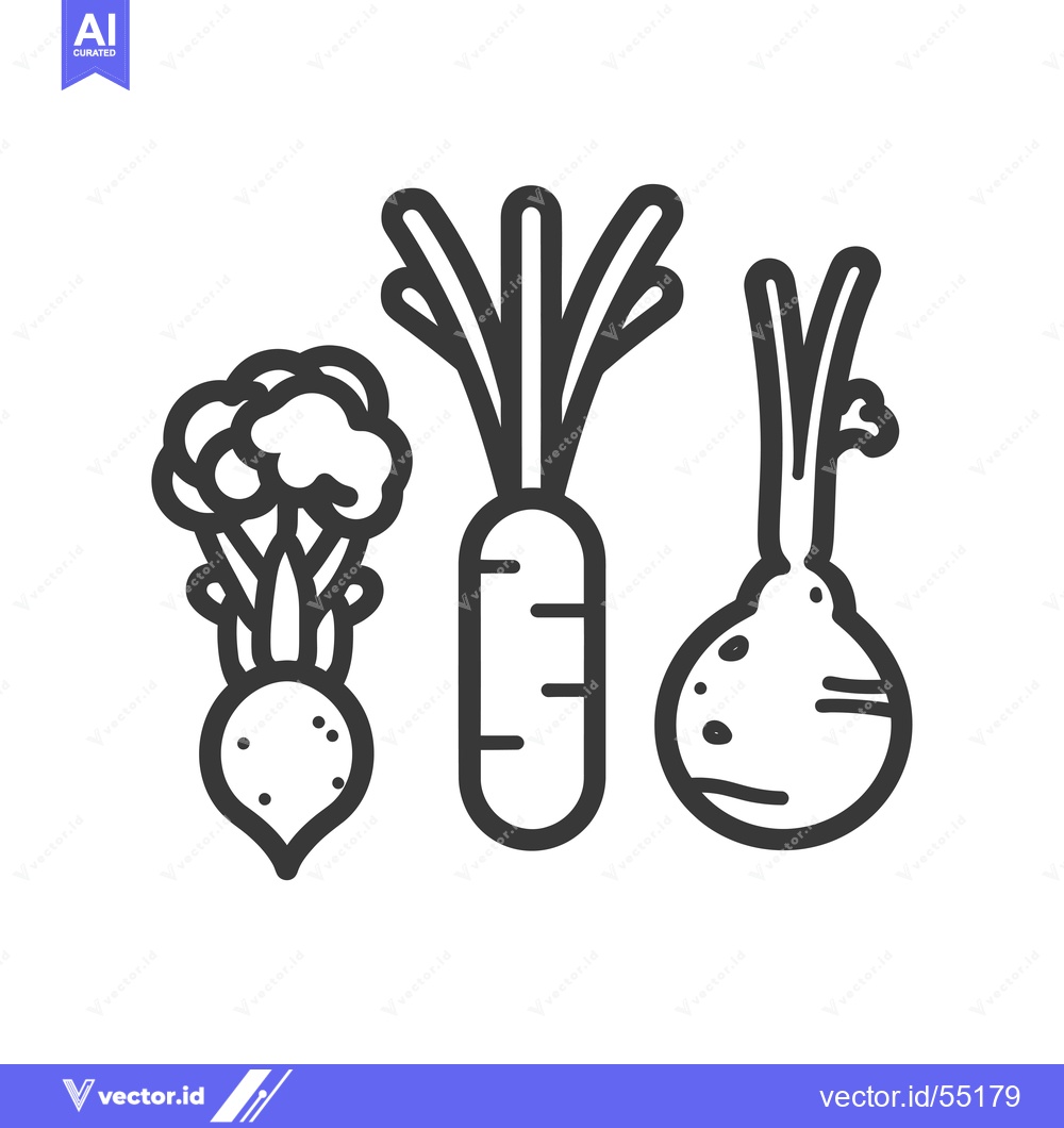 Premium Vector dari Line Art Illustration of Three Root Vegetables