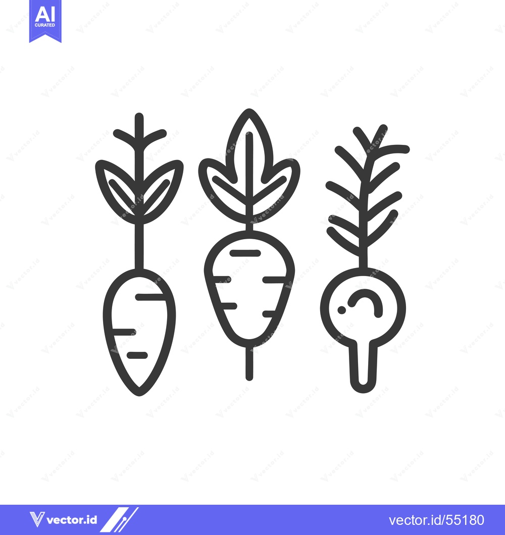 Premium Vector dari Line Art Illustration of Three Root Vegetables