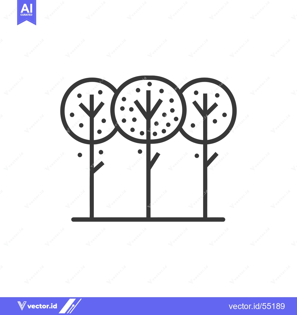 Premium Vector dari Line art illustration of three trees with circular canopies and dotted