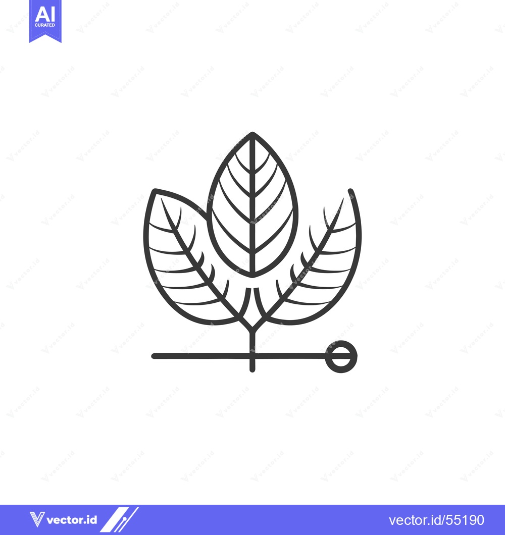 Premium Vector of Line Art Illustration of Three Veined Leaves with a Stem and a Circle