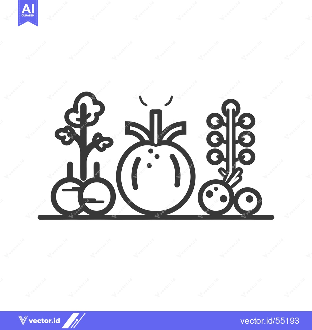 Premium Vector of Line Art Illustration of Tomato, Onion, and Garlic Plants