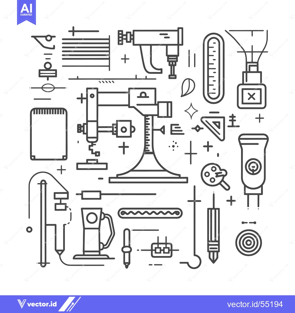 Premium Vector dari Line Art Illustration of Tools and Equipment for Measuring, Drawing, a