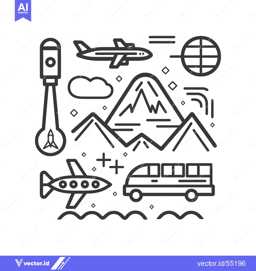 Premium Vector dari Line Art Illustration of Travel and Transportation Icons