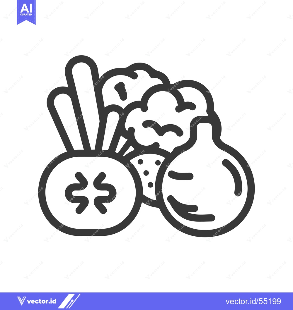 Premium Vector of Line Art Illustration of Turnip, Onion and Broccoli