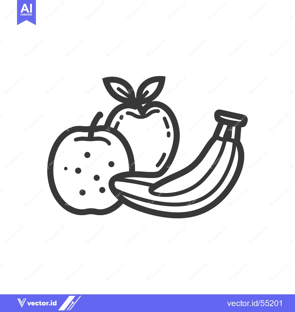 Premium Vector of Line Art Illustration of Two Apples and a Banana