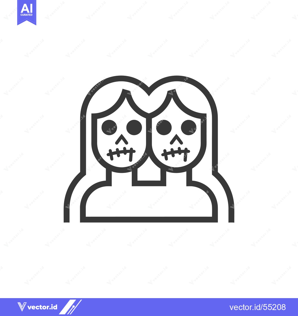 Premium Vector of Line art illustration of two conjoined twins with sewn mouths