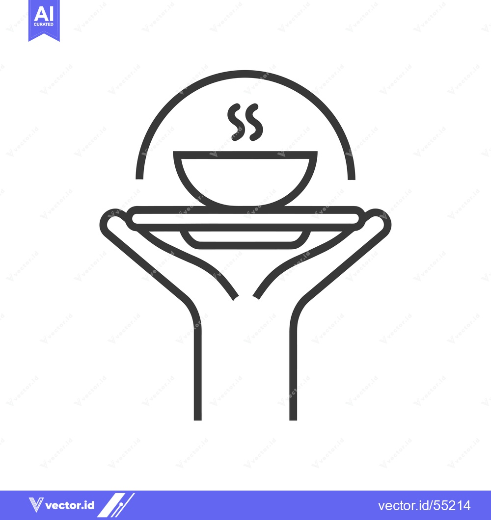 Premium Vector dari Line Art Illustration of Two Hands Holding a Tray with a Bowl of Soup