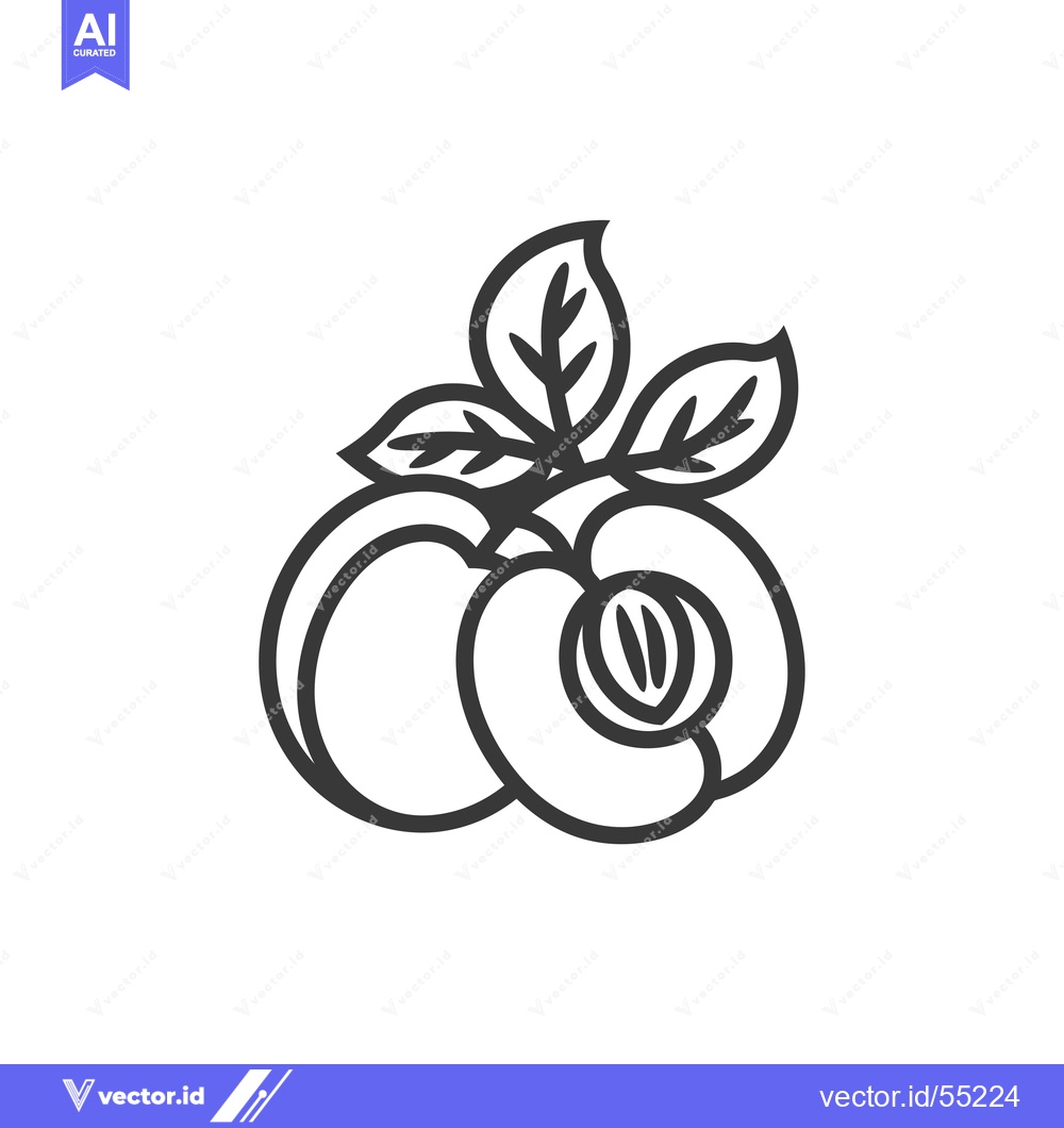 Premium Vector of Line art illustration of two peaches with leaves