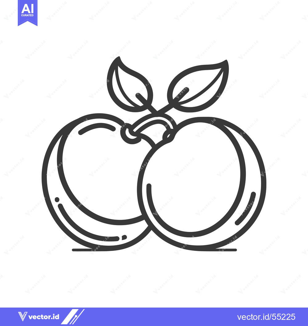 Premium Vector of Line art illustration of two peaches with leaves