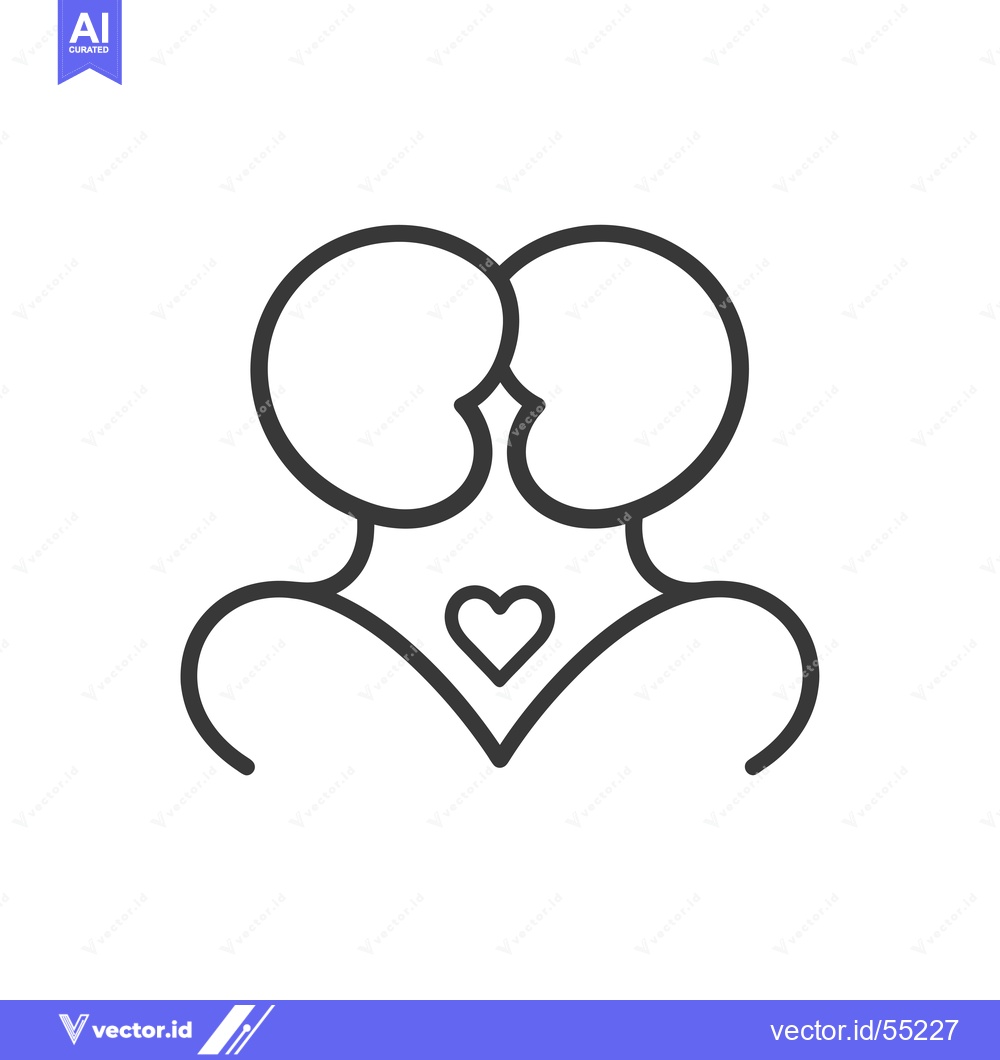 Premium Vector dari Line art illustration of two people embracing with a heart in the midd