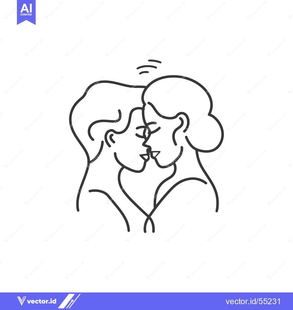 Premium Vector dari Line Art Illustration of Two People Kissing