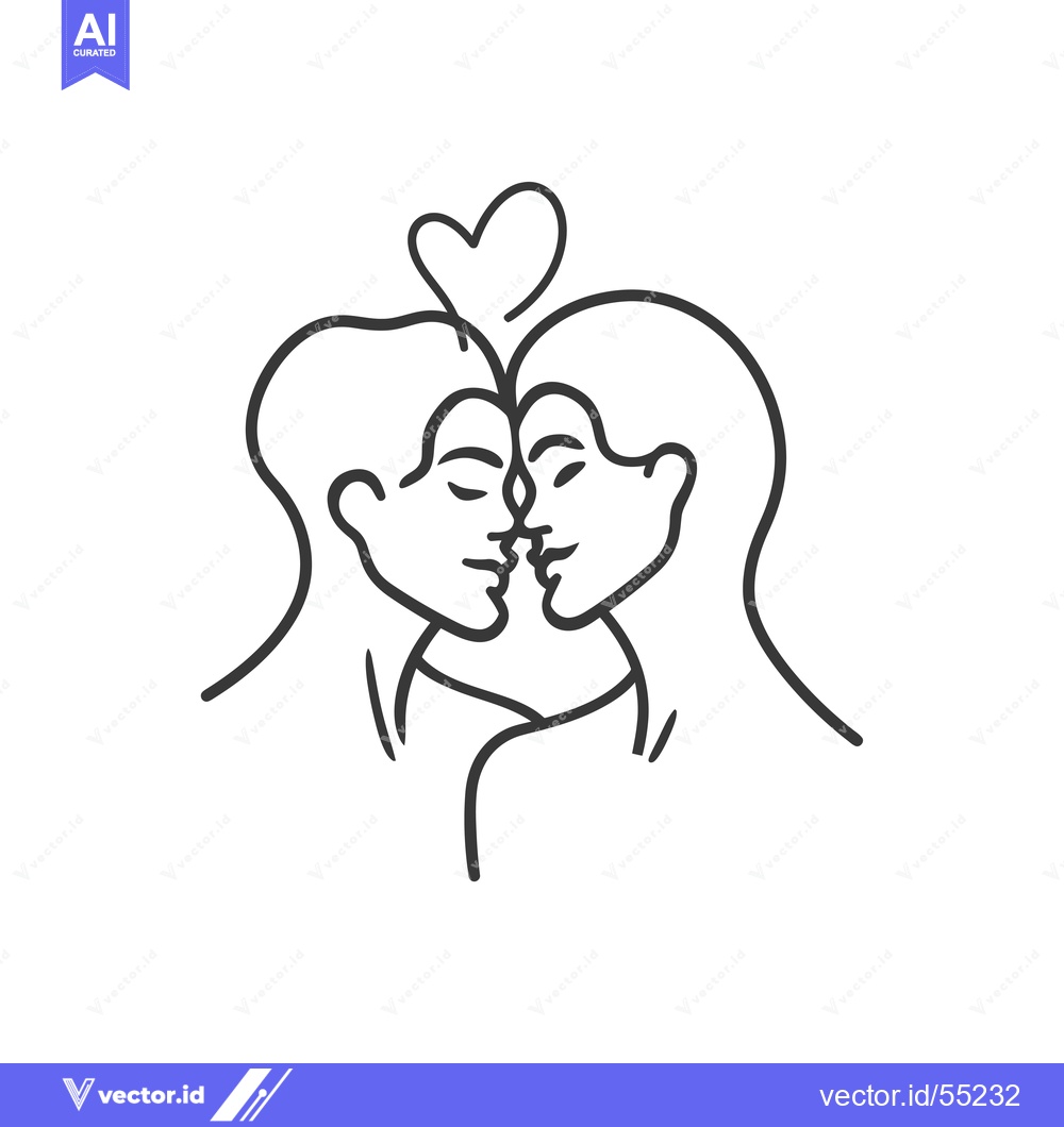 Premium Vector of Line Art Illustration of Two People Kissing with a Heart Above Them