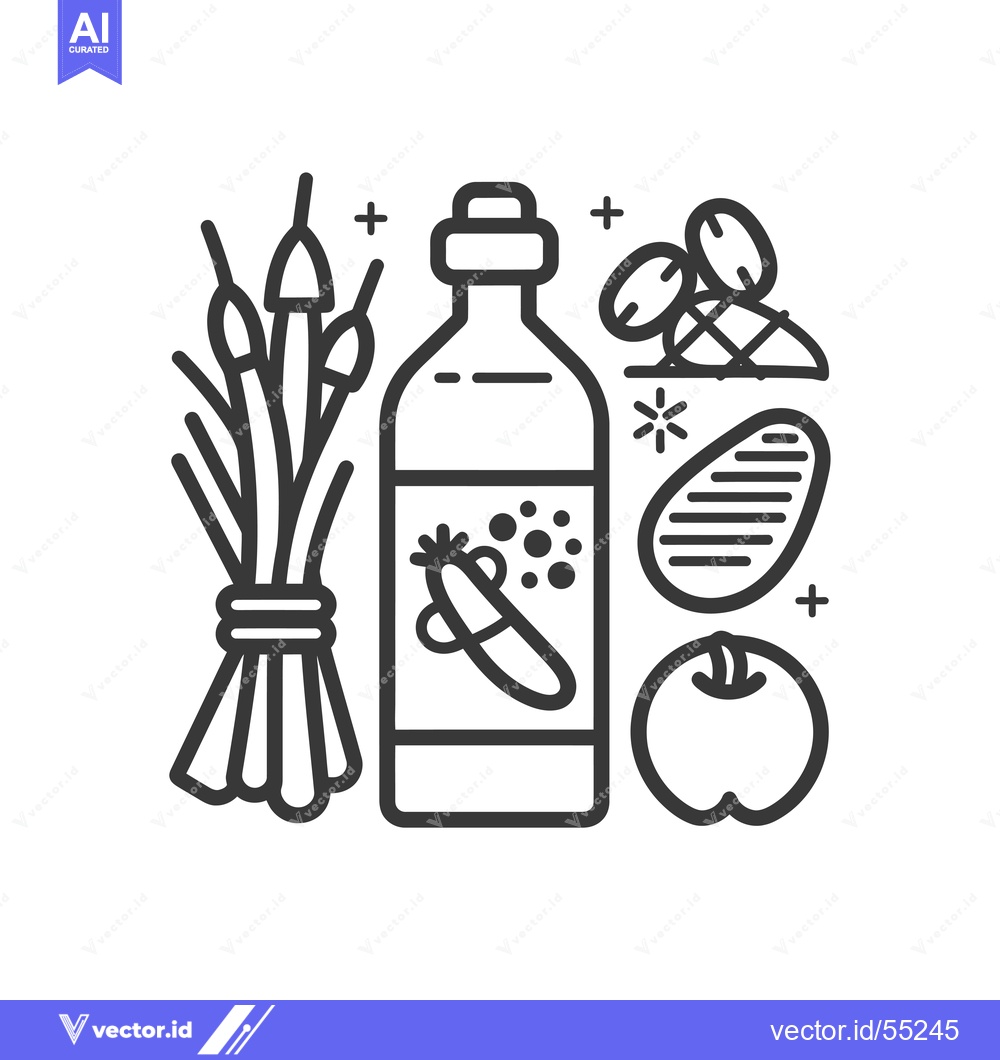Premium Vector of Line Art Illustration of Various Foods in a Bottle
