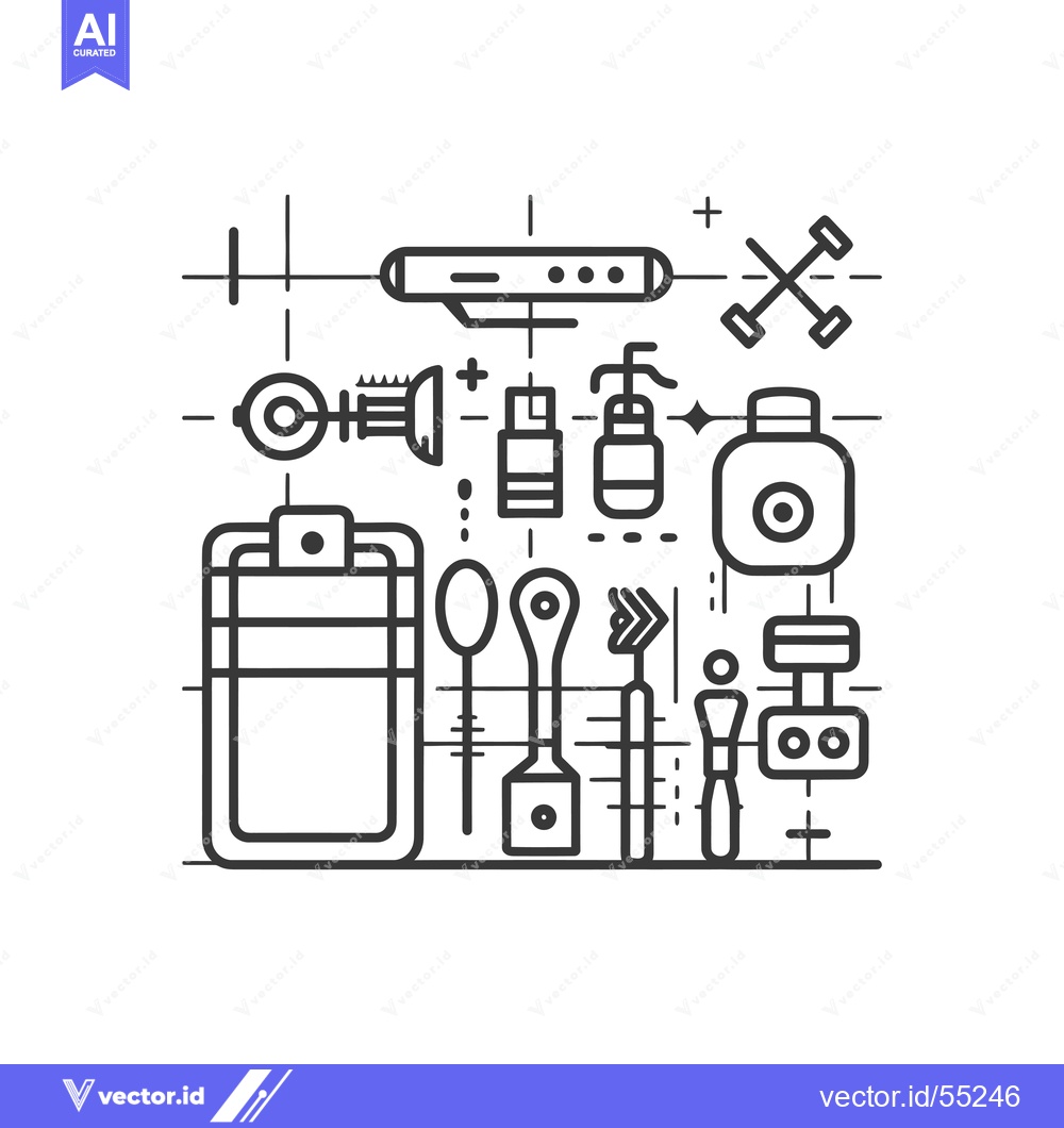 Premium Vector of Line Art Illustration of Various Objects and Tools