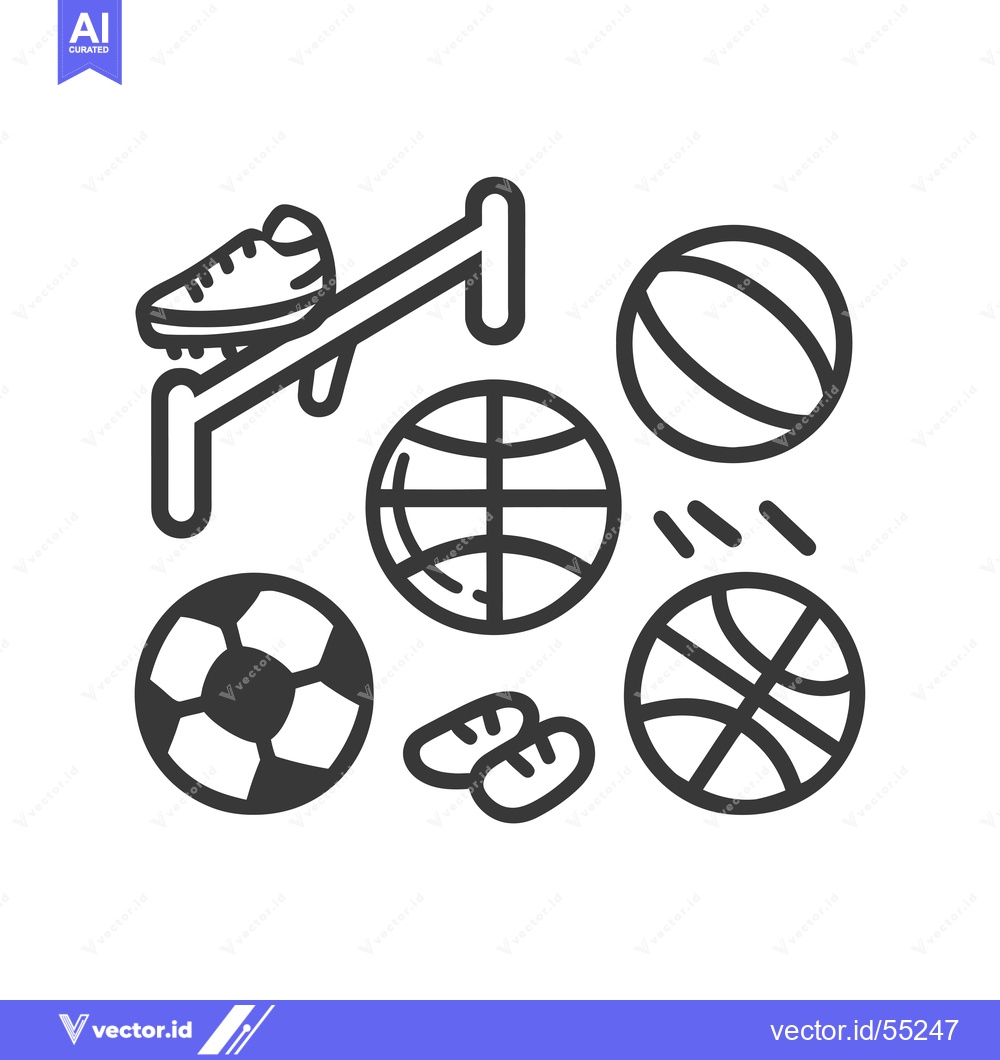 Premium Vector of Line Art Illustration of Various Sports Equipment