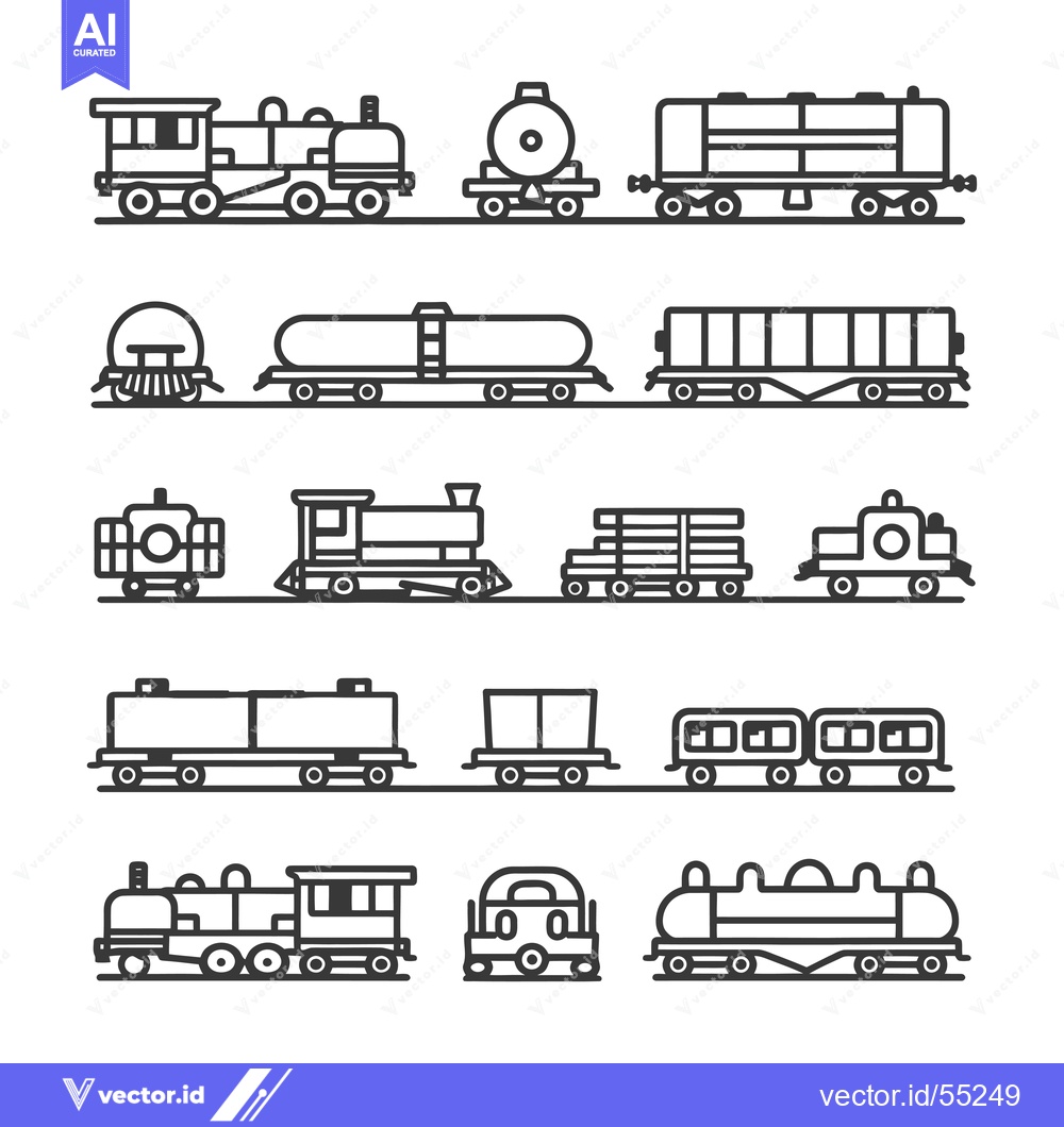 Premium Vector dari Line Art Illustration of Various Types of Train Cars