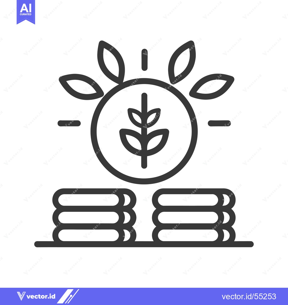 Premium Vector dari Line Art Illustration of Wheat Stalks Surrounded by Leaves Above a Sta