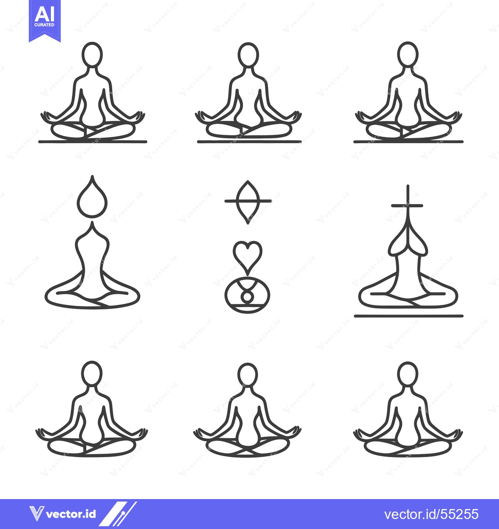 Premium Vector of Line Art Illustration of Yoga Poses and Symbols
