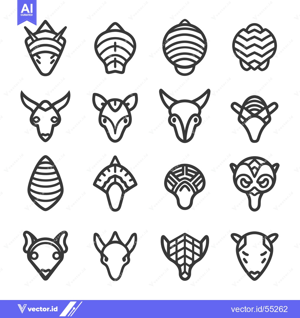 Premium Vector dari Line Art Illustrations of Animal Heads with Geometric Patterns