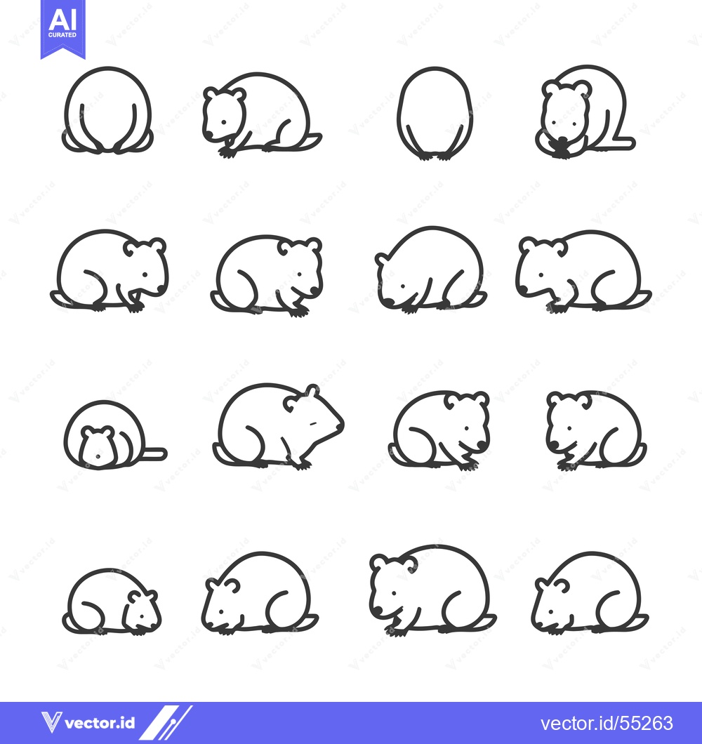Premium Vector of Line Art Illustrations of a Quokka in Various Poses