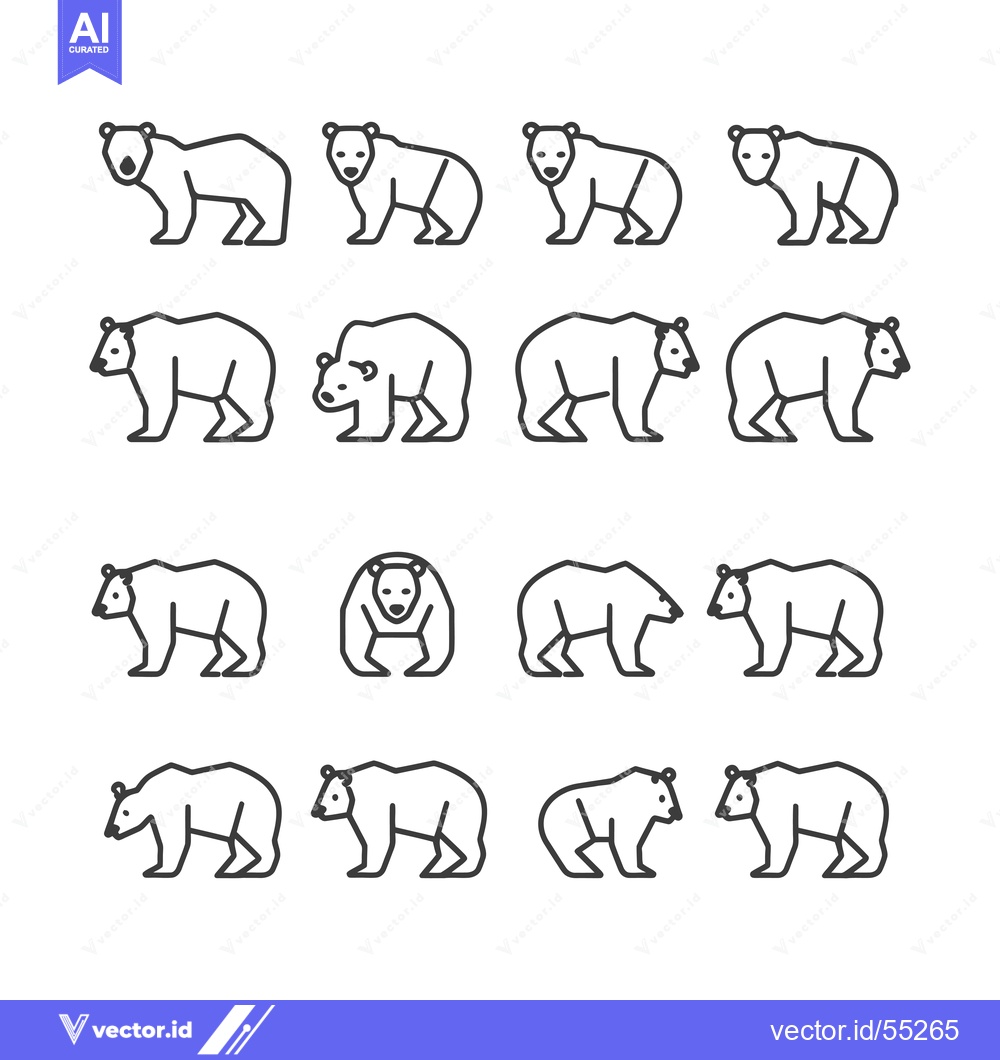 Premium Vector dari Line Art Illustrations of Bears in Various Poses