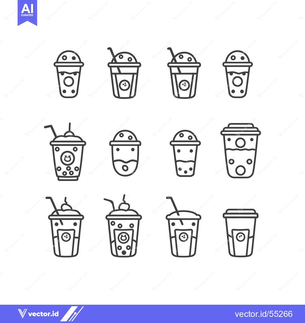 Premium Vector dari Line Art Illustrations of Bubble Tea Drinks in Cups with Straws