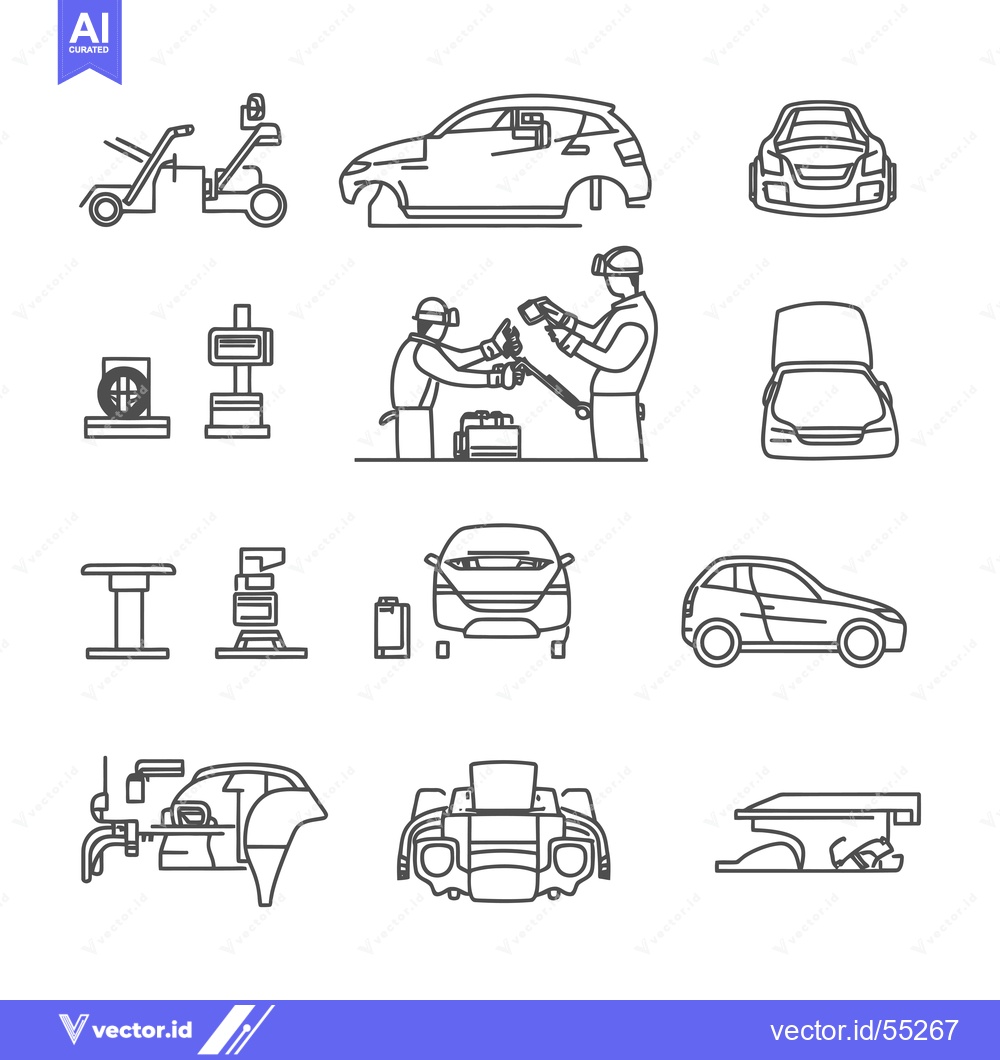 Premium Vector of Line Art Illustrations of Car Repair and Maintenance Processes