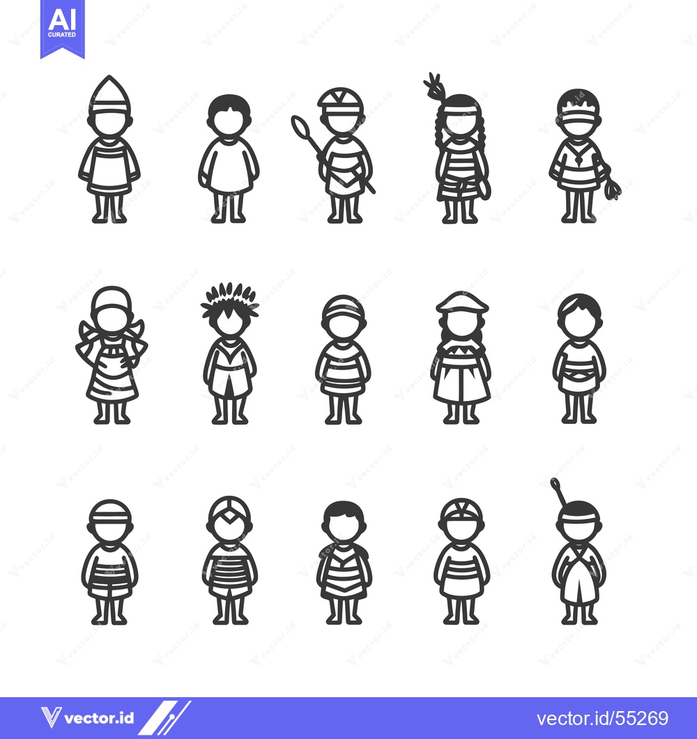 Premium Vector of Line Art Illustrations of Children in Various Cultural Clothing