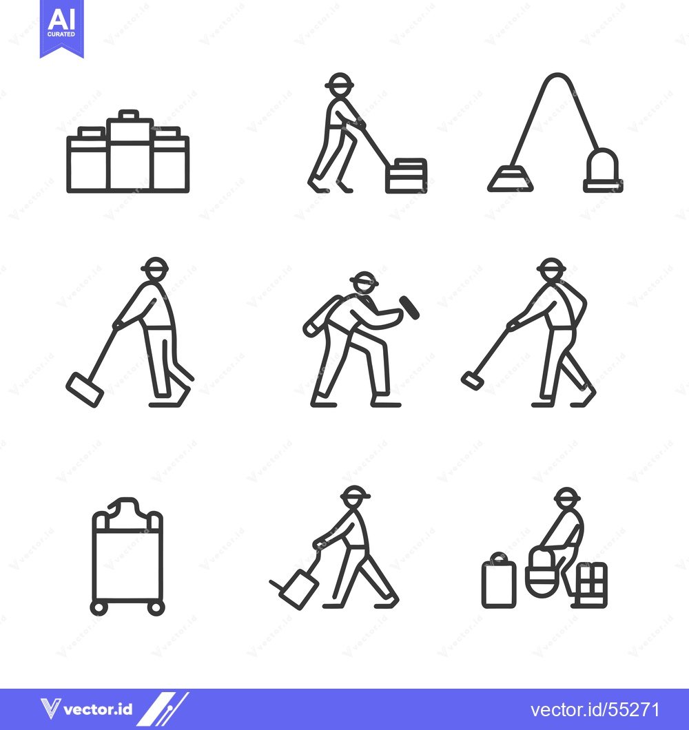 Premium Vector dari Line Art Illustrations of Cleaning Service Workers and Equipment