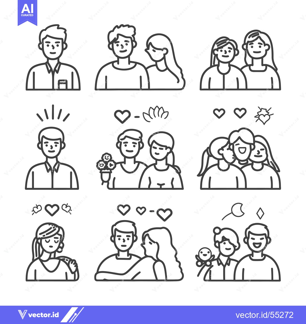 Premium Vector dari Line Art Illustrations of Couples in Love