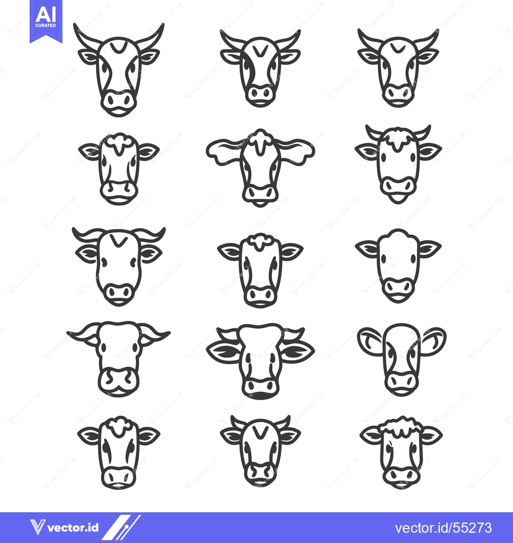 Premium Vector of Line Art Illustrations of Cow and Bull Heads