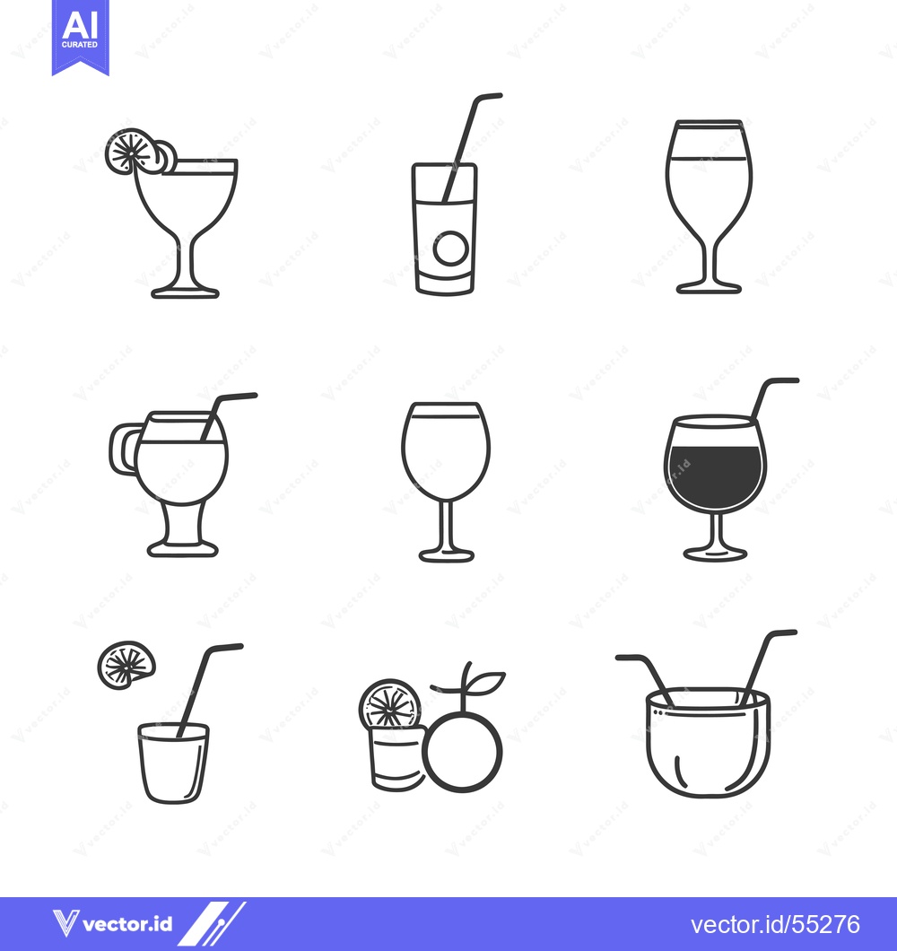Premium Vector of Line Art Illustrations of Different Drinks with Straws