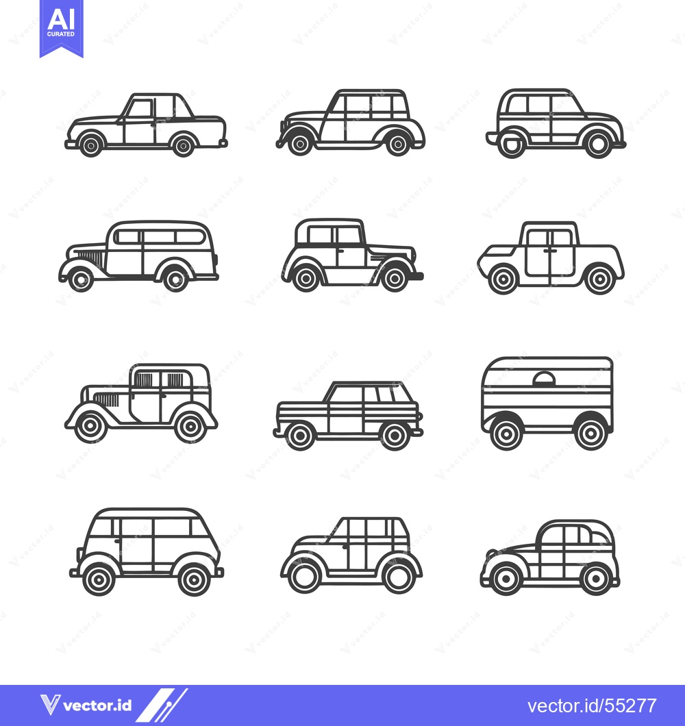 Premium Vector dari Line Art Illustrations of Different Types of Cars
