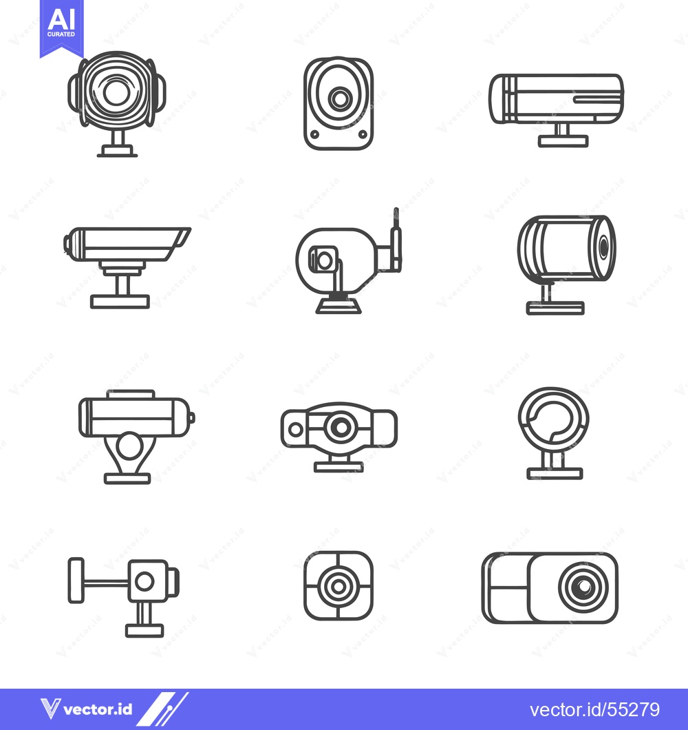 Premium Vector dari Line Art Illustrations of Different Types of Security Cameras