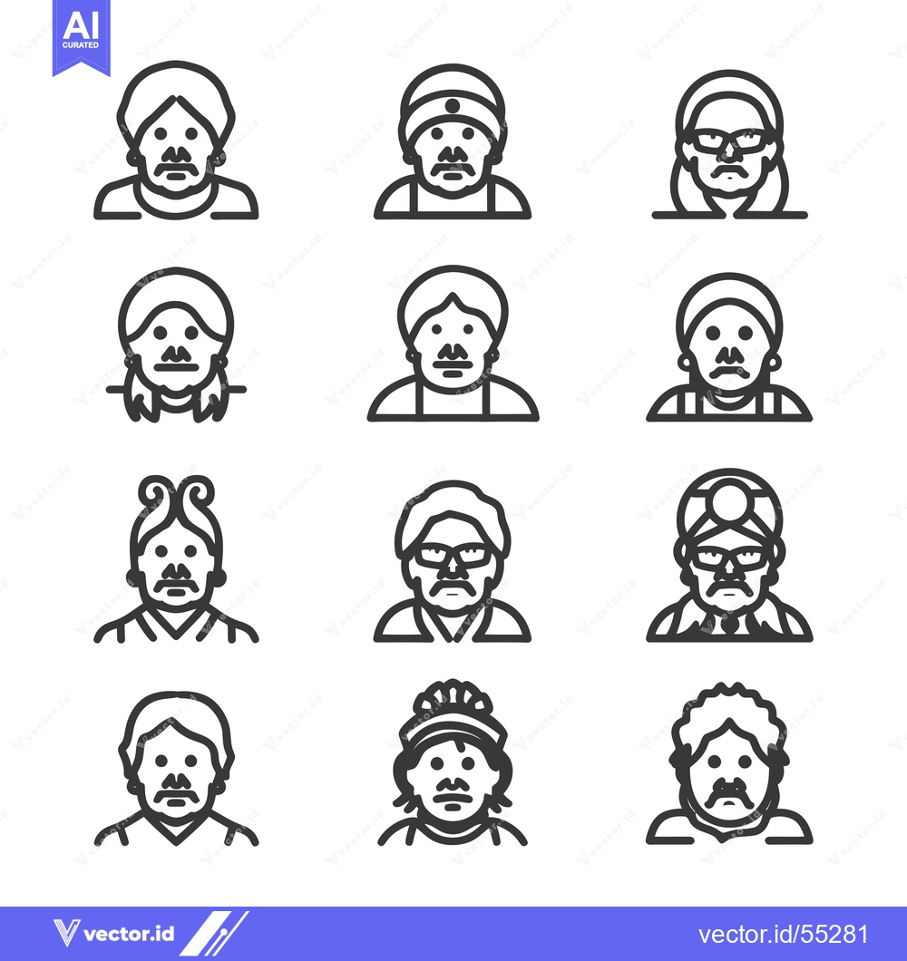 Premium Vector of Line Art Illustrations of Diverse Individuals with Mustaches