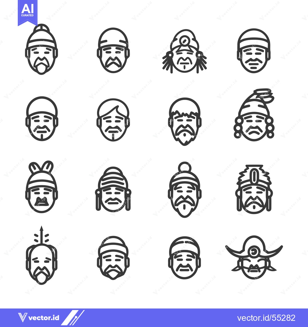 Premium Vector dari Line Art Illustrations of Diverse Male Faces with Headwear