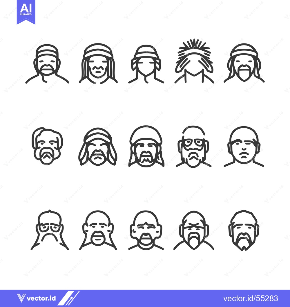 Premium Vector of Line Art Illustrations of Diverse Male Faces with Various Hairstyles a